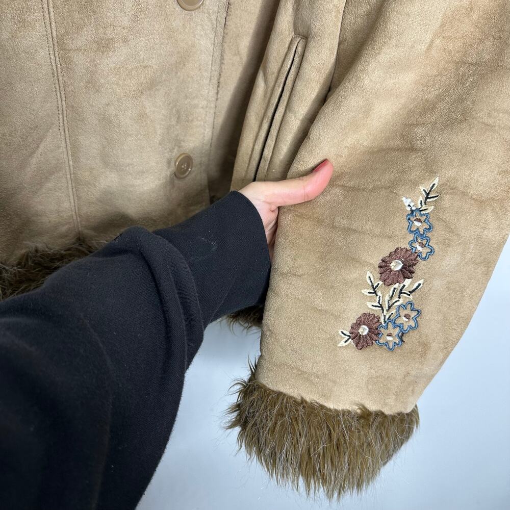 VTG SEVENTY SEVEN penny lane coat tan floral embroidered boho women's size L - Picture 6 of 10